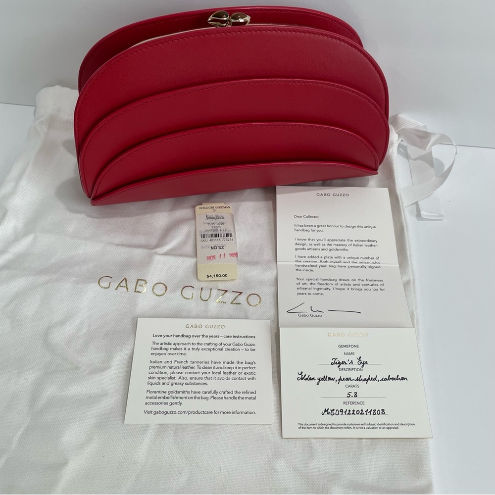 Gabo Guzzo Millefogile C Red Clutch Leather Tigers Eye Clasp Celebrity Worn